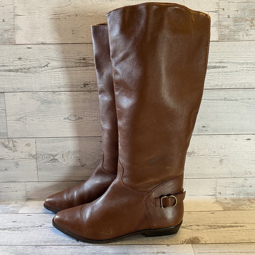 White Mountain Boots Womens 8.5 Brown Leather Pointed Riding Buckle Strap Tall - Picture 10 of 16